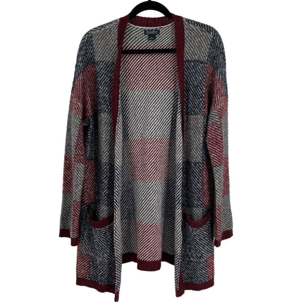 Lucky Brand Alpaca Wool Mohair Blend Check Open Front Cardigan Sweater Large - Picture 3 of 14